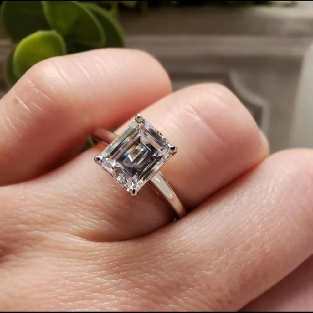 925 Sterling Silver Radiant Cut Clear Engagement Single Stone 2.5 ct CZ Ring